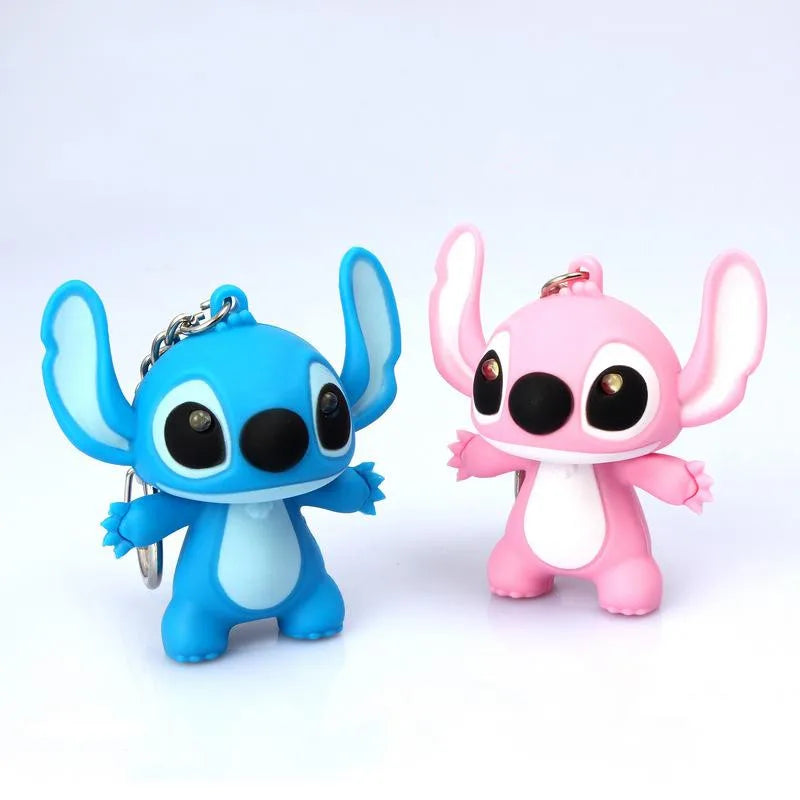 1Pcs New Lilo and Stitch Action Figures Toys Cartoon LED Stitch Keychain Light up Sound Pendant Novelty Toys Kids Gift