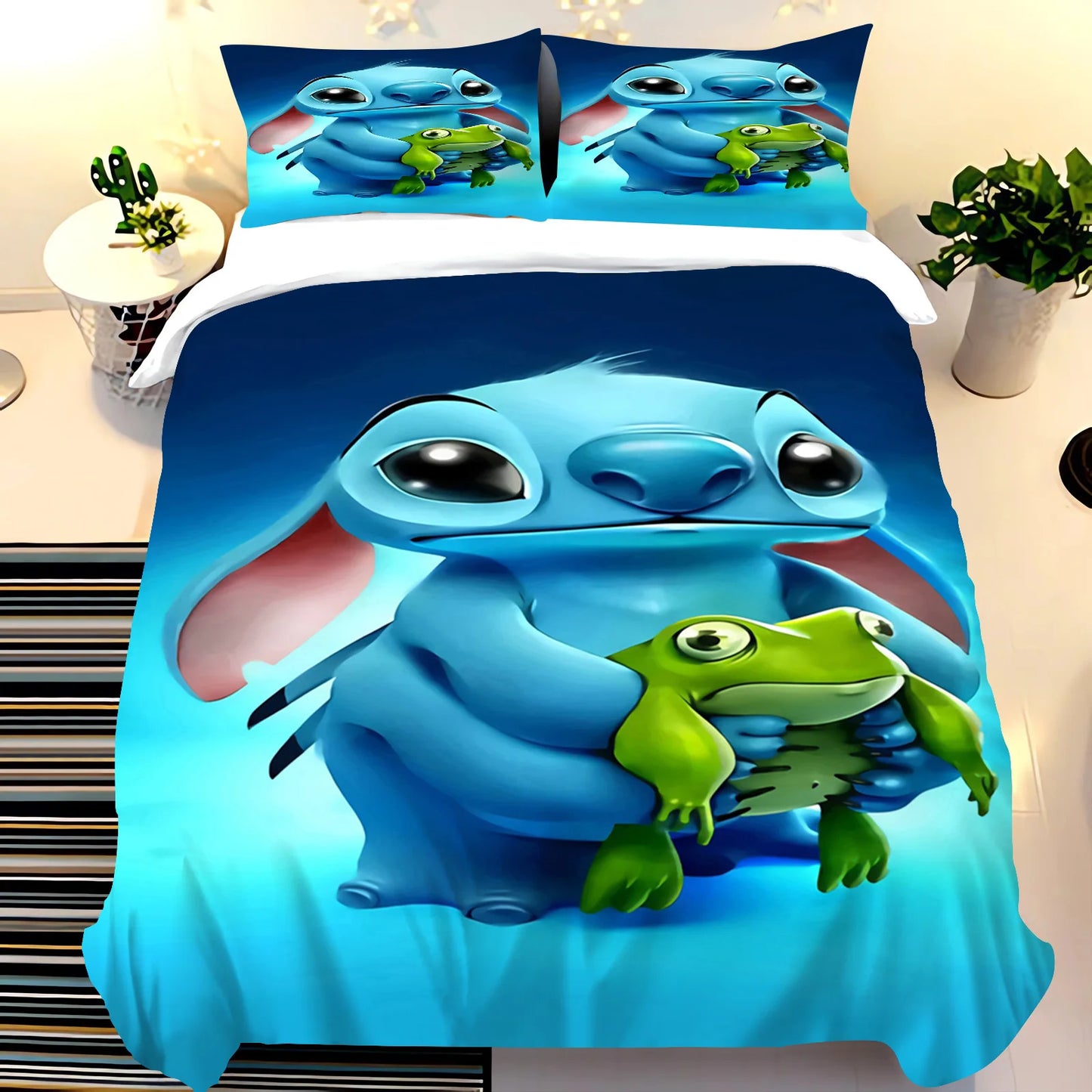 3Pcs Lilo and Stitch 100% Polyester Bedding Set,Stitch Duvet Cover Set without Filling, for Children Boys and Girs