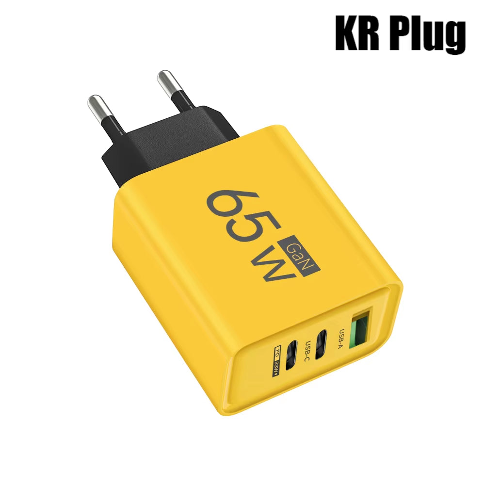 65W Gan USB Charger Fast Charging Quick Charger3.0 Travel Charger for Iphone 15 Samsung Xiaomi Mobile Phone Adapter EU US Plug