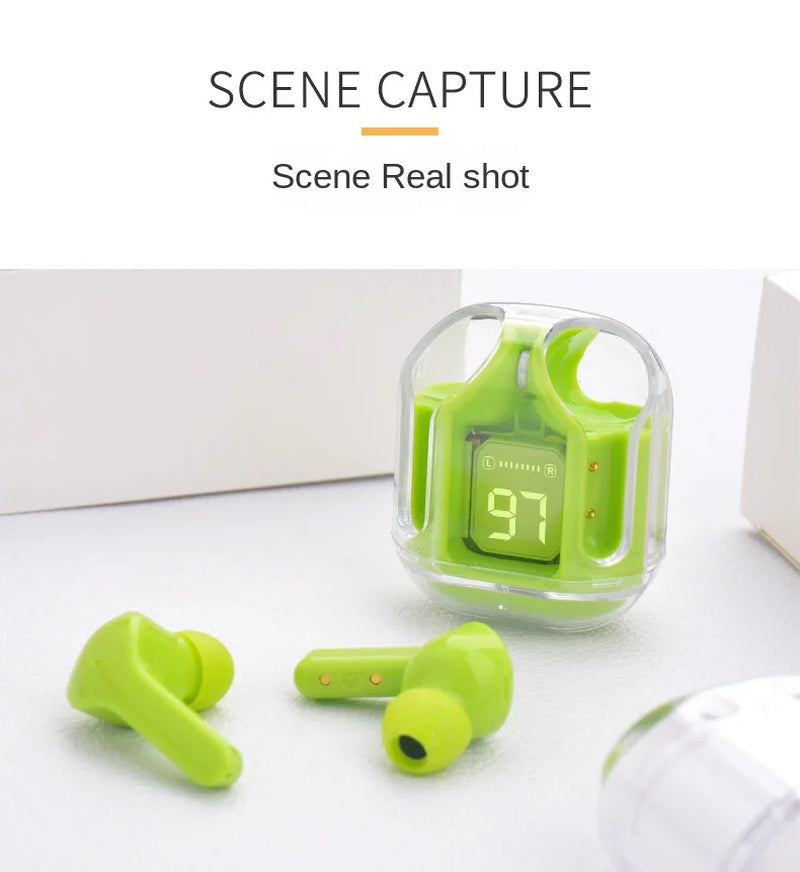 TWS Wireless Earphones Transparent Bluetooth in Ear Headset ENC Sports Headphones LED Power Digital Display Stereo Sound Earbuds