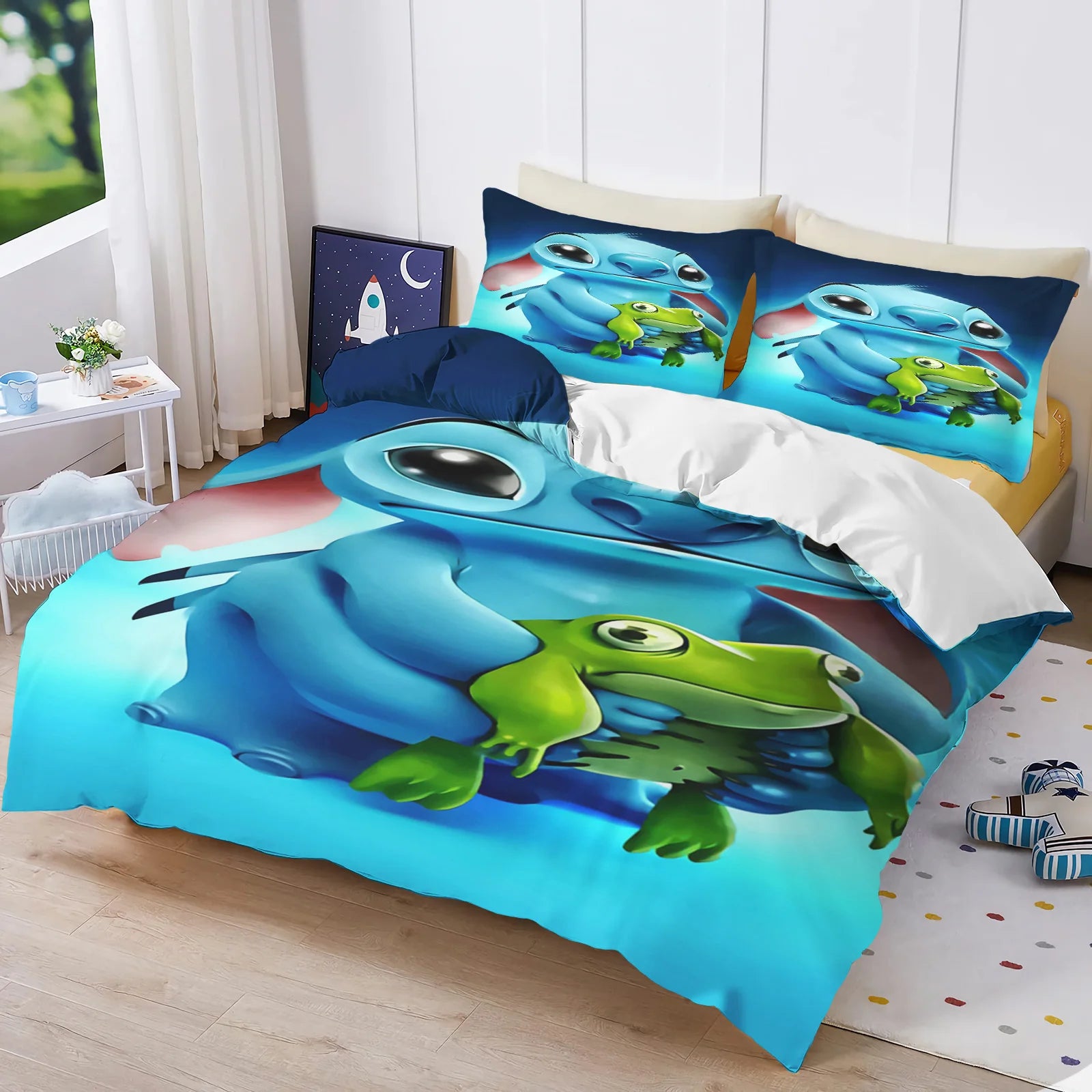 3Pcs Lilo and Stitch 100% Polyester Bedding Set,Stitch Duvet Cover Set without Filling, for Children Boys and Girs