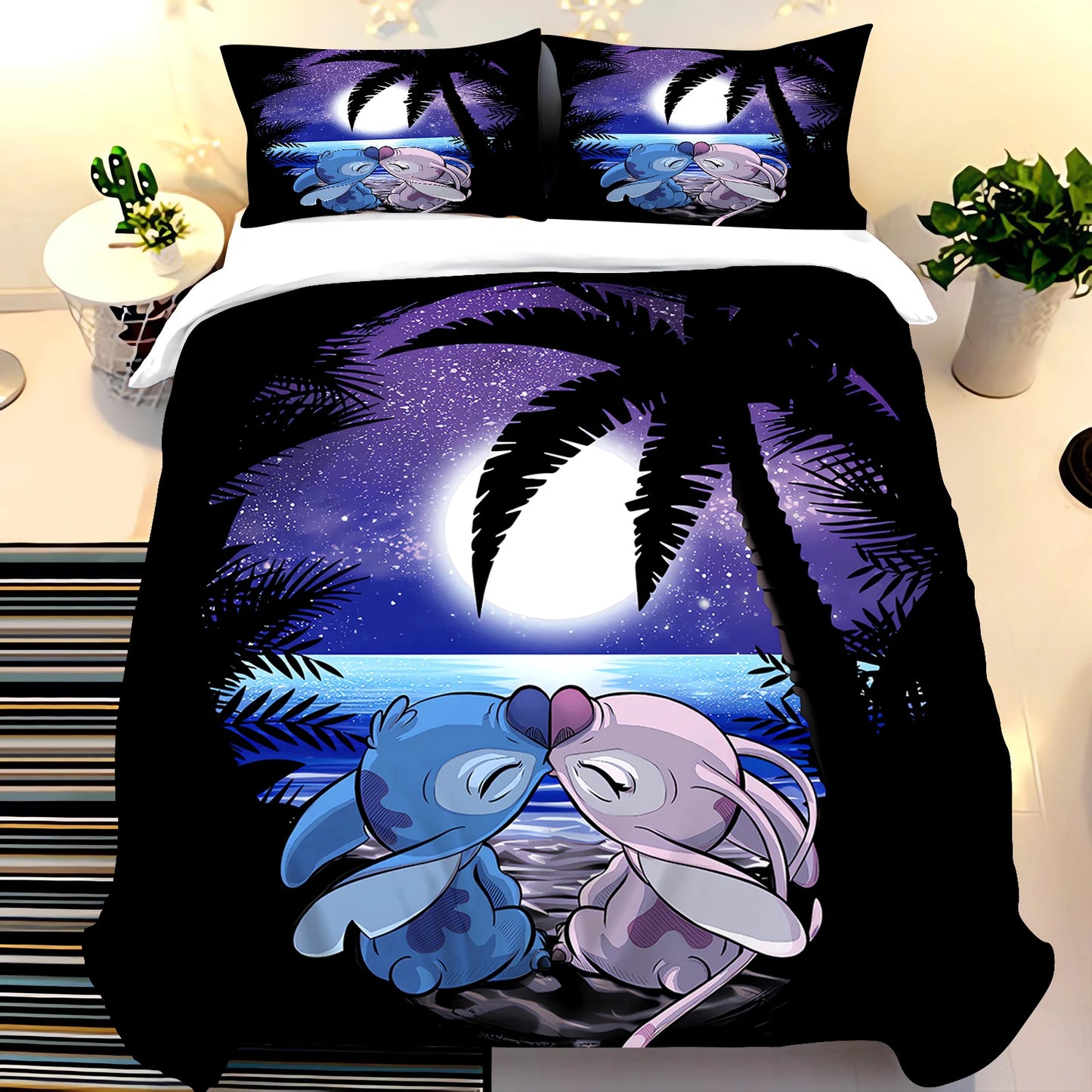 3Pcs Lilo and Stitch 100% Polyester Bedding Set,Stitch Duvet Cover Set without Filling, for Children Boys and Girs