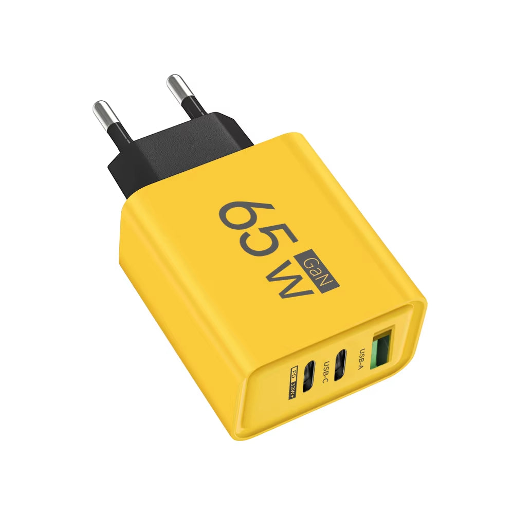 65W Gan USB Charger Fast Charging Quick Charger3.0 Travel Charger for Iphone 15 Samsung Xiaomi Mobile Phone Adapter EU US Plug