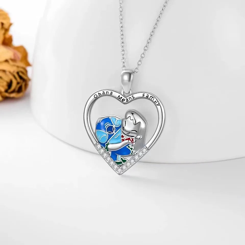 Kawaii Metal Lilo Stitch Necklace Chain Pendant Accessories Girls Lovers Xmas Gift