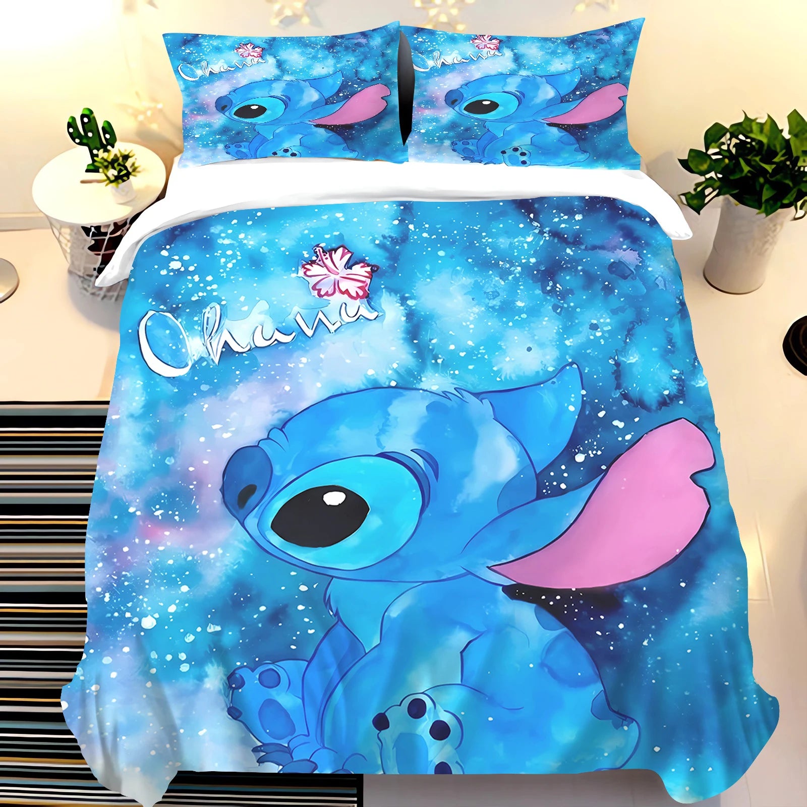3Pcs Lilo and Stitch 100% Polyester Bedding Set,Stitch Duvet Cover Set without Filling, for Children Boys and Girs