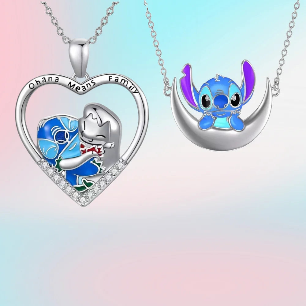 Kawaii Metal Lilo Stitch Necklace Chain Pendant Accessories Girls Lovers Xmas Gift